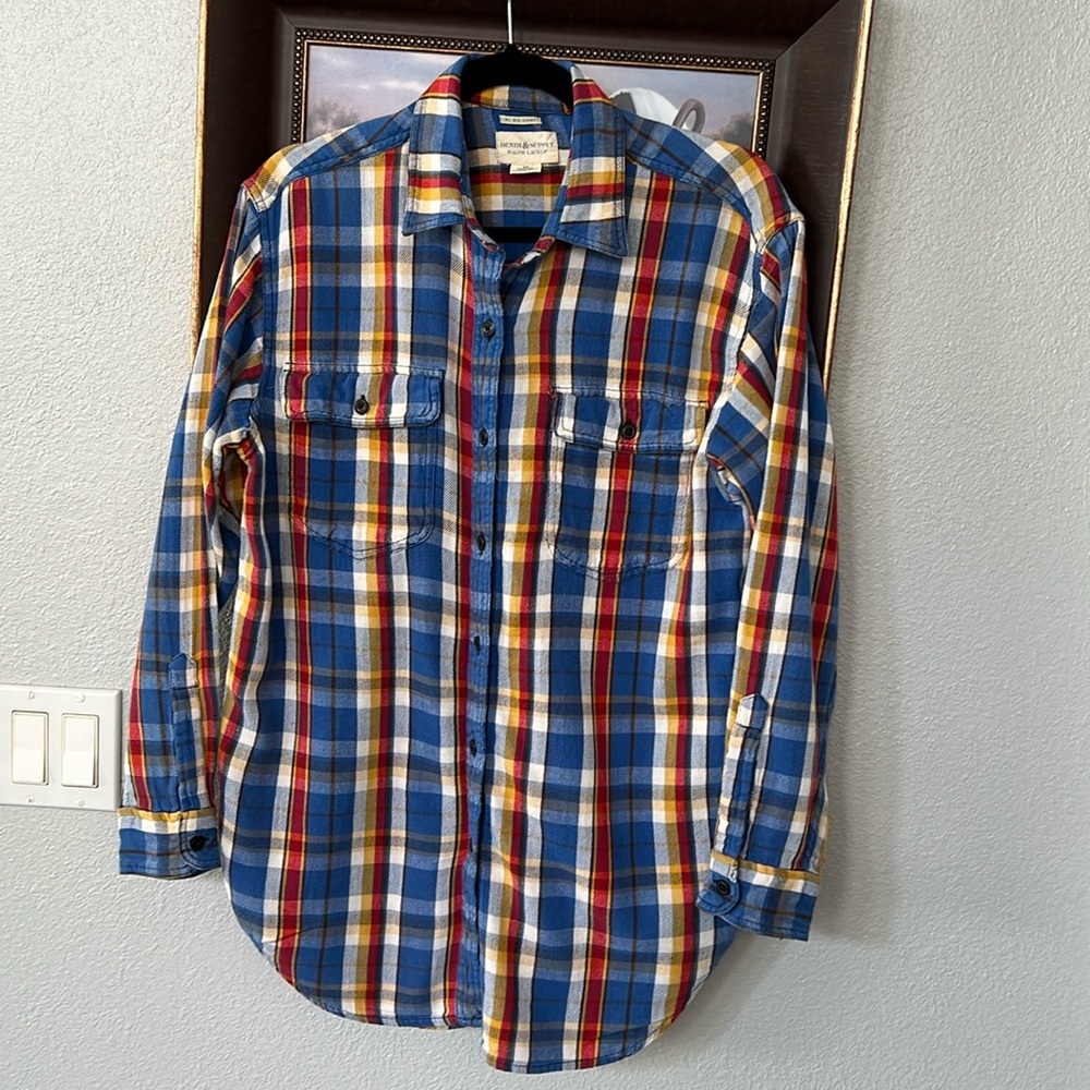 DENIM & SUPPLY Ralph Lauren Oversized Button Down Shirt Blue Multi Plaid S/M